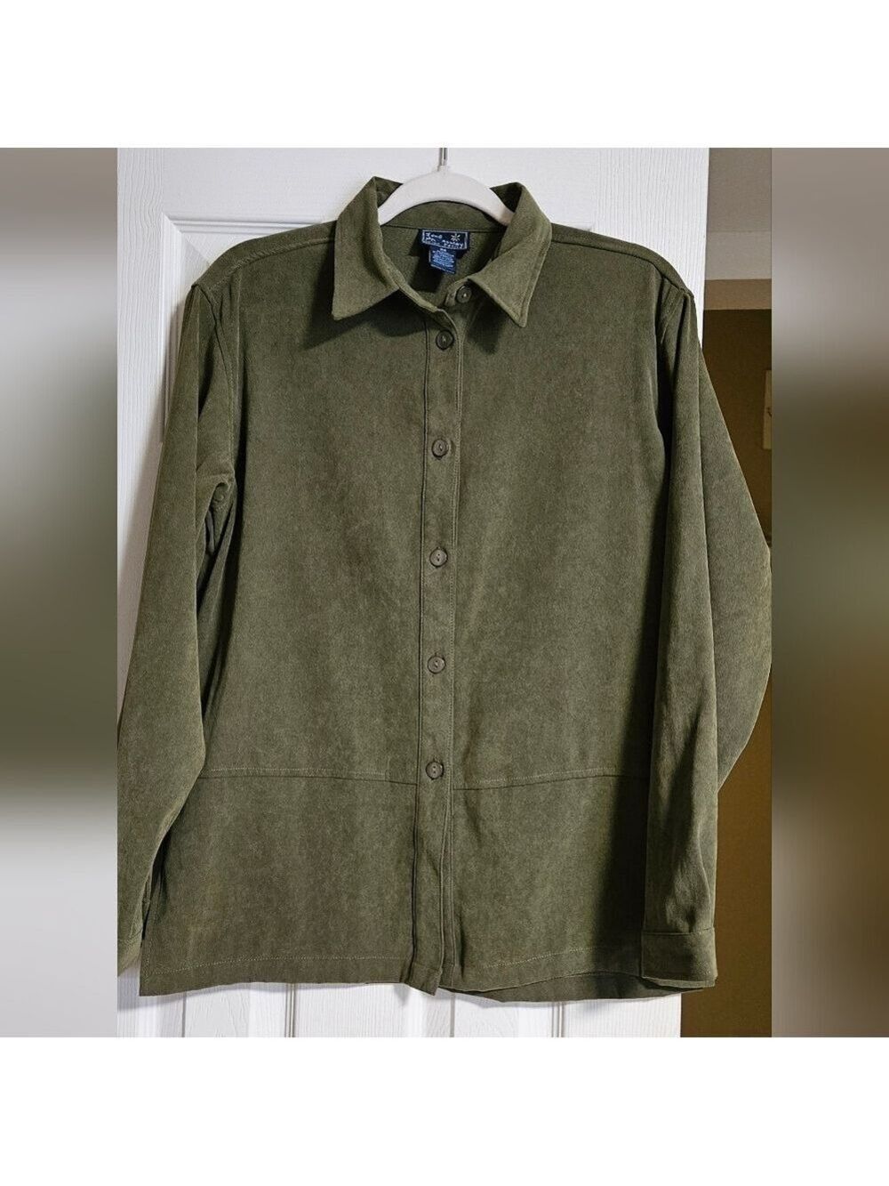 Olive Green Button Front Suede Feel Shirt Jacket | Soft Utility Top
